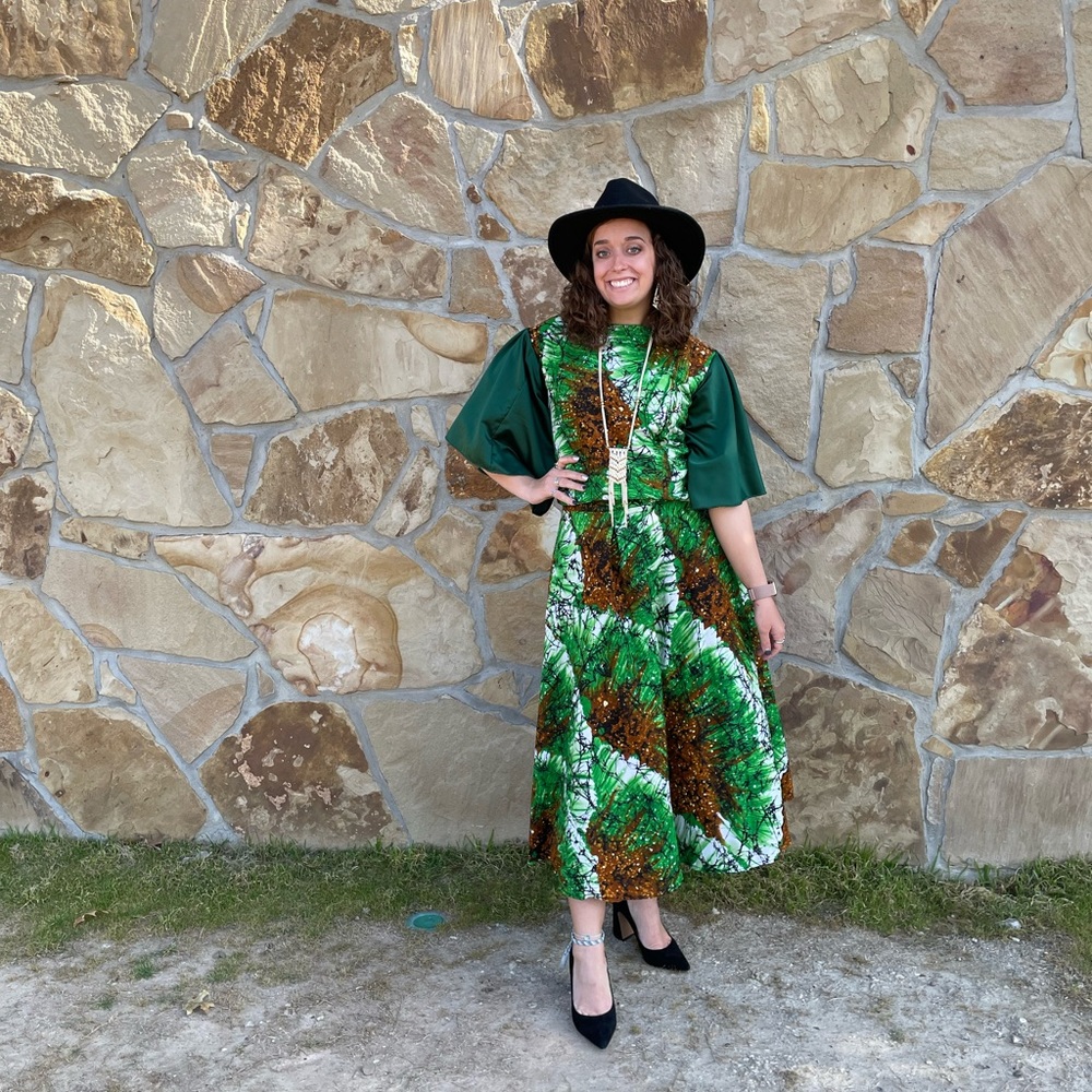 Silk sleeve top and skirt